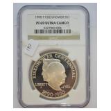 1990 P EISENHOWER PF69 DC COMMEMORATIVER SILVER DO
