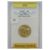 1943 P SILVER NICKEL SGS MS70