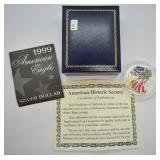 1999 COLORIZED SILVER EAGLE W BOX PAPERS