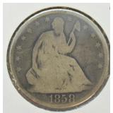 1858 O SEATED HALF DOLLAR  VG