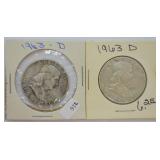 TWO FRANKLIN HALF DOLLARS