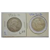TWO FRANKLIN HALF DOLLARS