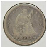 1853 SEATED QUARTER  VF