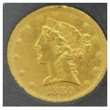 1880 HALF EAGLE  AU DETAILS