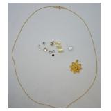 14k Gold Chain, Rhinestones, Faux Pearls +++