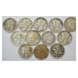 11 pcs. Silver Mercury & Baber Dimes