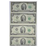 4 pcs. 1976 & 2003 A $2 Notes