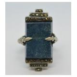 Sterling Silver Lapis Lazuli Marcasite Ring