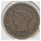 1845 LARGE CENT  F