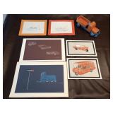 Drawings of Vintage Vehicles & Vintage Wooden Dump