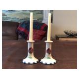 Pair of Ceramic Candlestick Holders and Candles