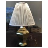Brass Urn-Style Lamp with Shade and Brass Fennial