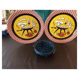 2 Large aluminum platters and basket