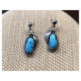 Turquoise Colored Stones/Silvertone Earrings