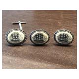 Scrimshaw Style Cufflinks and Tie Tack
