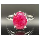 STERLING SILVER RING WITH RED RUBY SIZE 7