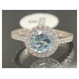 STERLING SILVER RING LIGHT BLUE AND WHITE STONES S