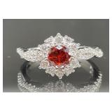 STERLING SILVER RING RED AND WHITE STONES SIZE 6