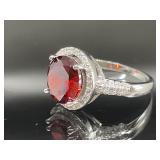 STERLING SILVER RING RED AND WHITE STONES SIZE 9