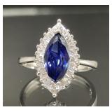 STERLING SILVER RING WITH BLUE AND WHITE STONES SI
