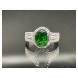 STERLING SILVER RING WITH GREEN AND WHITE STONES S