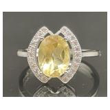 STERLING SILVER RING WITH YELLOW AND WHITE STONES