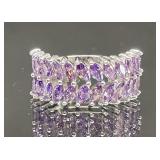 STERLING SILVER RING WITH PURPLE STONES SIZE 6