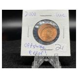 2000 Offstrike Error Lincoln Penny (Unc)