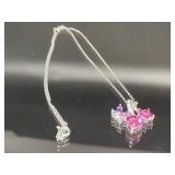 STERLING SILVER NECKLACE WITH PURPLE, WHITE AND PI