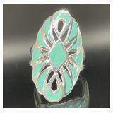 STERLING SILVER RING TURQUOISE FILIGREE SIZE 5