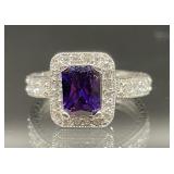 STERLING SILVER RING WITH PURPLE AND WHITE STONES