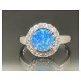 STERLING SILVER RING WITH BLUE AND WHITE STONES SI