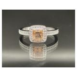 STERLING SILVER RING WITH PEACH AND WHITE STONES S