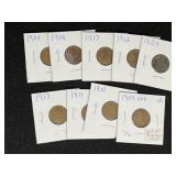 Lot of (9) wheat pennies - 1909-VDB various dates
