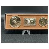 24kt gold plated JFK half dollar, stamp and JFK Me