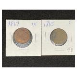 Two Cent Pieces:  1865, 1867
