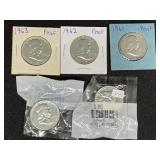 Proof Franklin Halves:  1957 , 1959 , 1961, 1962,