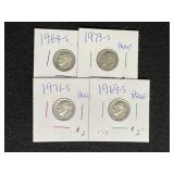 Proof Dimes:   1969-S, 1971-S, 1973-S, 1984-S