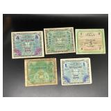 Lot of (5) pieces of Allied WWII Currency