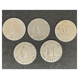Lot of (5) Vintage Store Trade $1 Dollar Tokens