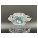 STERLING SILVER RING LIGHT BLUE AND WHITE STONES S