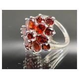 STERLING SILVER RING RED STONES SIZE 6