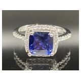 STERLING SILVER RING BLUE AND WHITE STONES SIZE 4