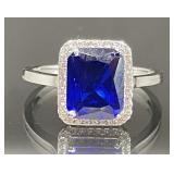 STERLING SILVER RING BLUE AND WHITE STONES SIZE 9