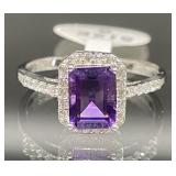 STERLING SILVER RING PURPLE AND WHITE STONES SIZE
