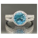 STERLING SILVER RING BLUE AND WHITE STONES SIZE 9