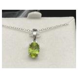 Sterling Silver Peridot Solitaire Pendant Necklace