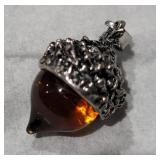 Amber Glass Acorn Charm