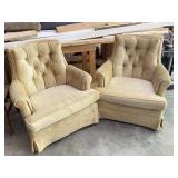 Pair of Velvet Yellow Swivel Chairs