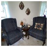 2 High Back Chairs, Side Table w/ Decorations